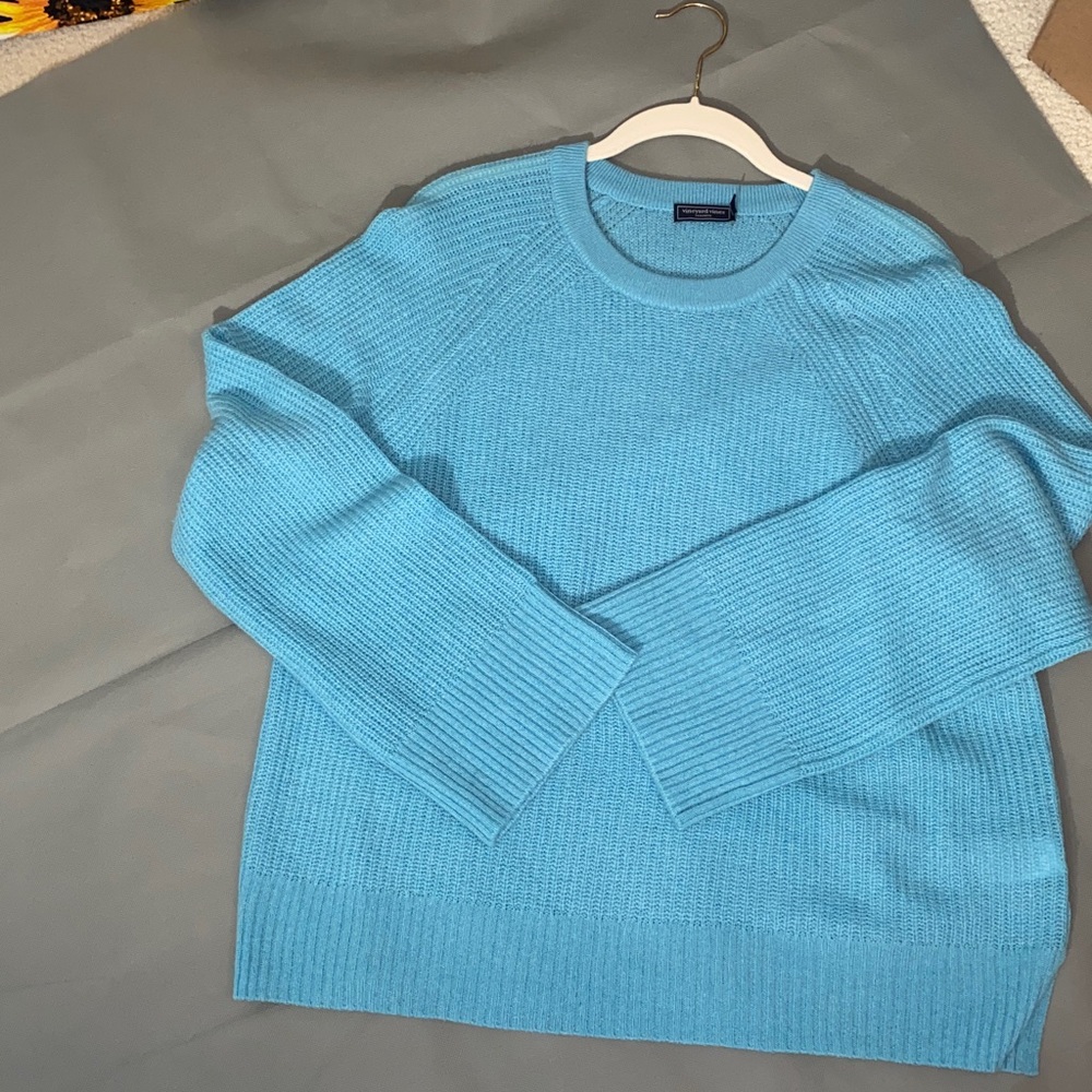 Vineyard Vines Light Aqua Blue Crew Neck Sweater Women’s 100% Cashmere Size L - Picture 7 of 9